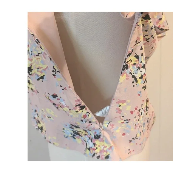 WHBM Floral Ruffle Blouse Pink Sleeveless V Neck Top Size 12 NWT Fairy Feminine - Picture 10 of 11